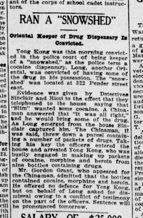 Cocaine, morphine and heroin trial in Vancouver 1917